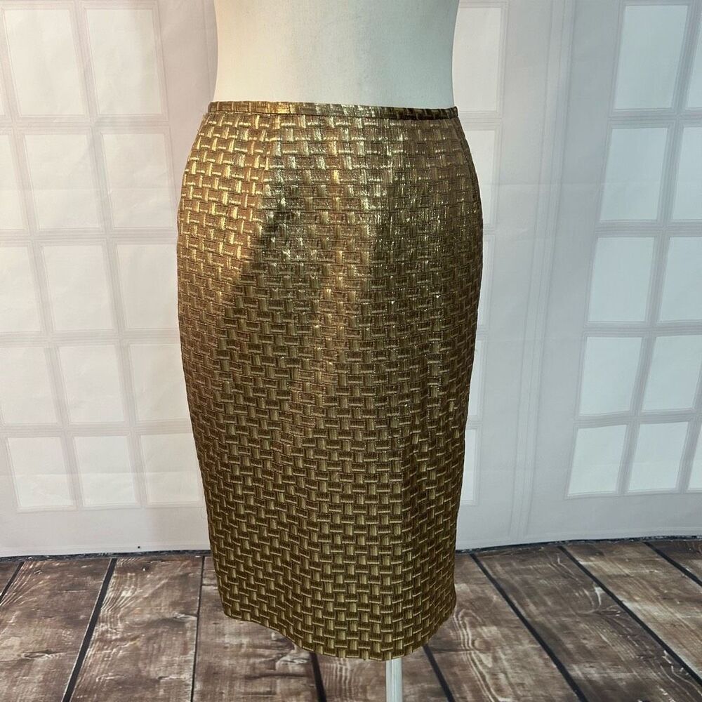 Lafayette 148 New York gold metallic pencil Skirt Size 6